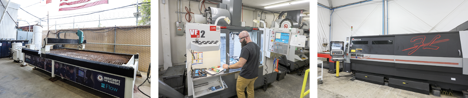 WFW partners with leaders like Haas, Flow, and Amada. Students in the advanced courses get extended training on advanced milling/turning, plus water jet and laser.